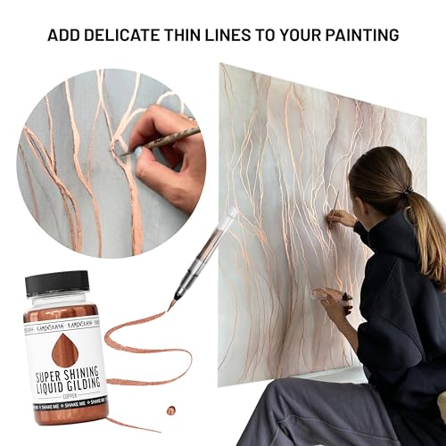 KAMENSKAYA Liquid Copper Leaf Paint - Alcohol Based Fast Drying Copper Liquid Leaf, 3.38 fl oz (100 ml) | Liquid Leaf Paint with Natural Metallic Pigment, Strong Shine, Pen Brush & Funnel, One-Coat Coverage – Made in EU - color: Copper, size: 3.38 Fl Oz (
