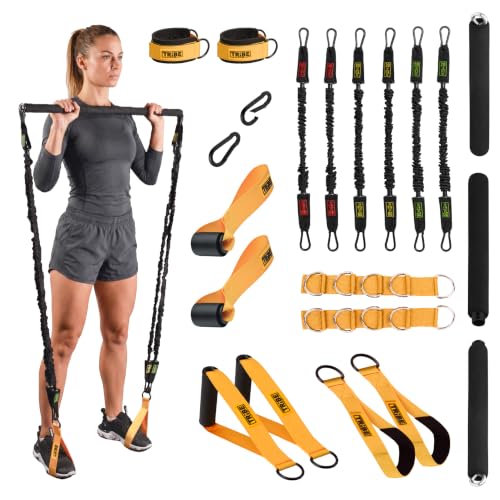 Tube Resistance Bands Set with Handles, Bar, Ankle Straps and Door Anchor - color: Yellow Black