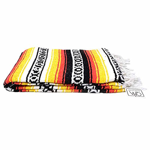 Open Road Goods Heavyweight Mexican Falsa Yoga Blanket, Extra Thick with Stripes - Great Beach, Picnic or Throw - Handmade (Sunflower) - color: Sunflower