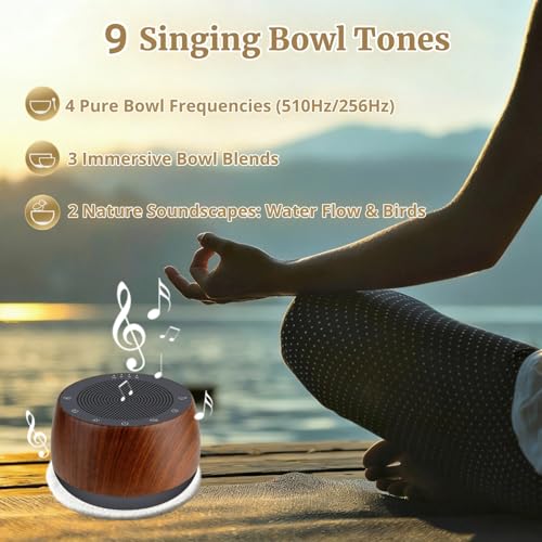 Cordless Automatic Tibetan Singing Bowl,256HZ-432HZ-528HZ 9 Tones 4-Speed Auto-Off Timer,Full Touch Glow Buttons,2000mAh Battery,Deep Ethereal Sound,Yoga,Meditation,Stress Relief (Wooden) - color: Wooden