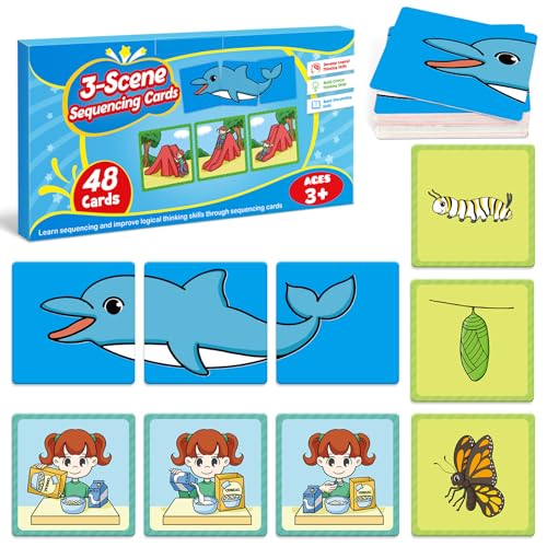 Kasfalci Sequencing Cards,Sequence Board Game for Kids,Speech Therapy Materials Toys for Autism,Story Storytelling,Social Skills,Sentence Building,Preschool Learning Activities,Classroom & Homeschool - style: 3-Scene-New