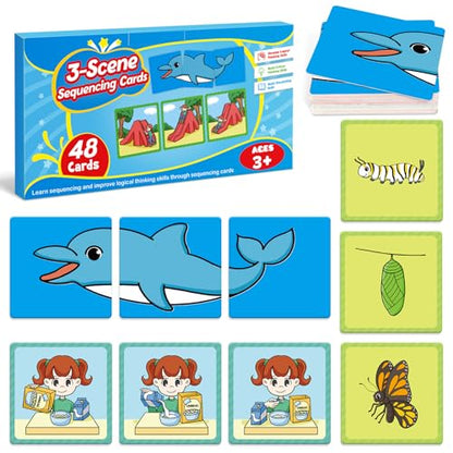 Kasfalci Sequencing Cards,Sequence Board Game for Kids,Speech Therapy Materials Toys for Autism,Story Storytelling,Social Skills,Sentence Building,Preschool Learning Activities,Classroom & Homeschool - style: 3-Scene-New