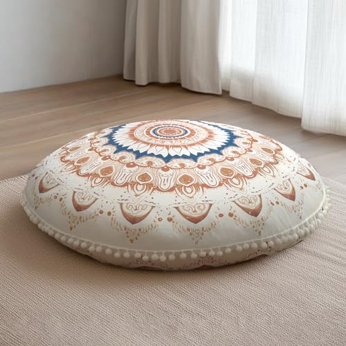 Meditation Cushion 32 Inch Round, Large Floor Pillow Seating for Adults, Bohemian Mandala Yoga Cushion, Extra Thick Memory Foam Removable Washable Cover, Ideal Gift & Holiday Decor, Brown - color: Brown