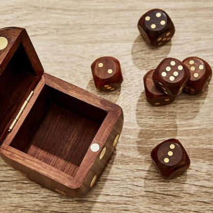 Two's Company Wood Crafted Dice Box with 6 Dice, Acacia Wood, 2.5-inches Square, Brown (Pack of 2) - size: Standard (Pack of 2)