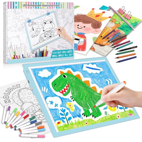 Light Up Tracing Board Kits Blue, 15" Writing Tracer Pad for Kids Ages 3-12 | Drawing Tablet Supplies for Diamond Art Painting Accessories, Sketching Light Box Table for Boys Adults Holiday Gift Toys - style: 15" Kit Blue (Rechargeable)