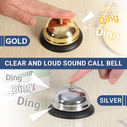 2 Packs Call Bell Loud Clear Desk Bell with Anti-Rust Steel 3.3 Inch Durable Service Bells for Hotels, Classrooms, Restaurants, Reception Areas