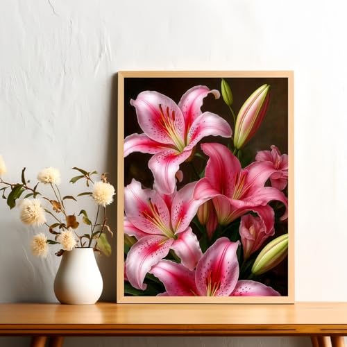 Mosaflare Lily Flower 5D Diamond Painting Kits for Adults 12x16 Inch | Diamond Art for Beginners, DIY Full Round Drill Paint by Diamonds Dot Gem Art for Adult, Home Wall Decor - color: KM849-1