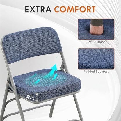 Folding Chair Fabric Padded Seat Indoor Foldable Chair Grey 2 Pack - color: Blue X2