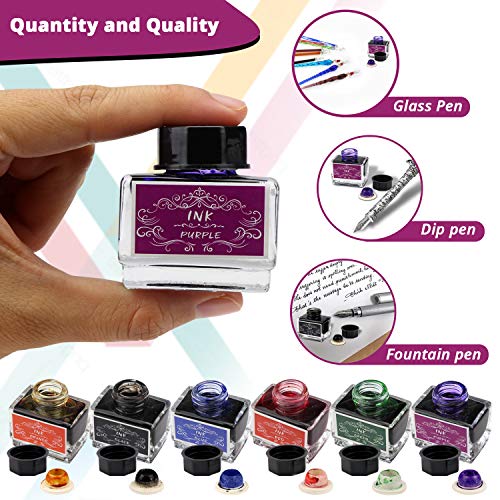 Calligraphy Ink Set | 6 Colors (Black, Blue, Red, Green, Purple, Orange) | 15 ml Bottles | Fountain Pen & Dip Pen Ink