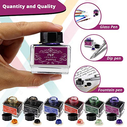 Calligraphy Ink Set | 6 Colors (Black, Blue, Red, Green, Purple, Orange) | 15 ml Bottles | Fountain Pen & Dip Pen Ink