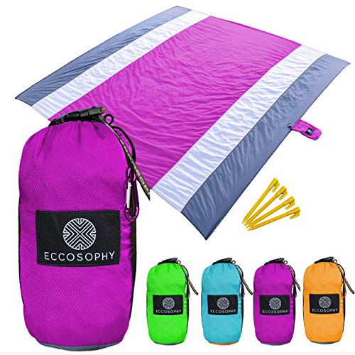 ECCOSOPHY Sandproof Beach Blanket, Oversized Sand Free Mat 9x10 ft - color: Purple
