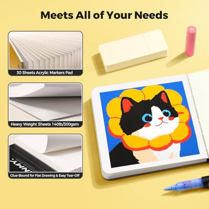 ENMY Acrylic Marker Sketch Pad, 4.7×4.7 inch Bleed-Proof Marker Paper,140lb/300gsm Heavyweight Sketchbook, 30 Sheets Drawing Pad Glue-Bound with Hard Backing for Artists, Students (M 12×12 cm) - size: M（4.7×4.7 inch）