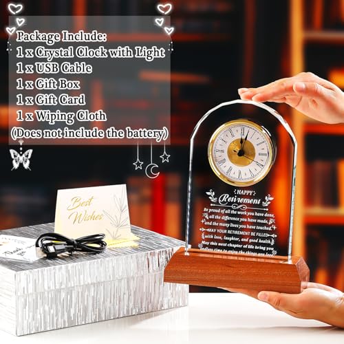 Ornalrist Retirement Gifts for Men Women Crystal Clock Farewell Keepsake - color: Happy Retirement