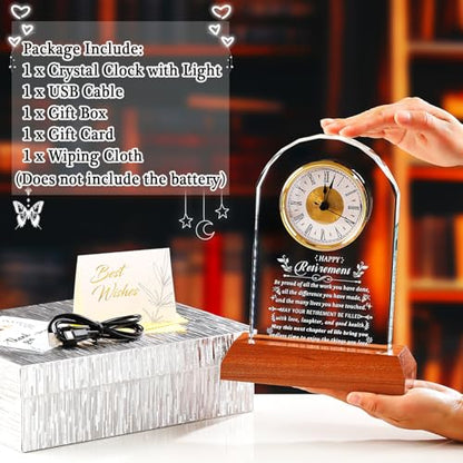 Ornalrist Retirement Gifts for Men Women Crystal Clock Farewell Keepsake - color: Happy Retirement