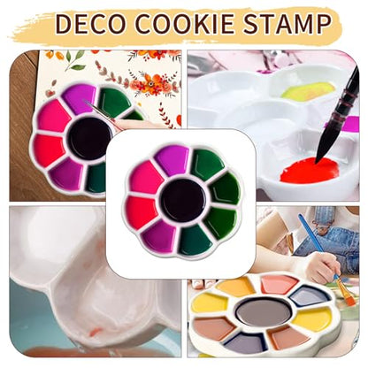 5" Porcelain Watercolor Palette - Plum Blossom Ceramic Artist Paint Palette with Mixing Tray for Painting and Craft Projects - color: Small White