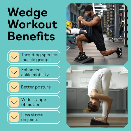 Squat Wedge Block Set of 3/5 - 960 LBS Capacity - Slant Board for Calf Stretching with 5 Stackable Angles - Calf Stretcher Slant Board - Workout Equipment - EPP Material for Exercise Equipment & Physical Therapy - color: Black&Blue