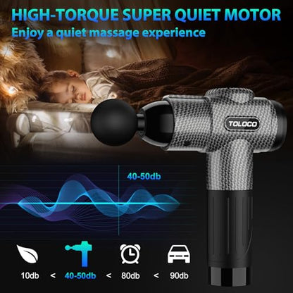 TOLOCO Massage Gun, Deep Tissue Back Massage for Athletes for Pain Relief, Percussion Massager with 10 Massages Heads & Silent Brushless Motor, Fathers Day Dad Gifts, Carbon - color: Carbon