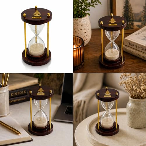 Wooden Sand Timer 4 Inch, Hourglass for Time Management and Decoration Elegant Timer for Desk Office & Decoration Study Timer (Brown Brass White) - color: Brown Brass White