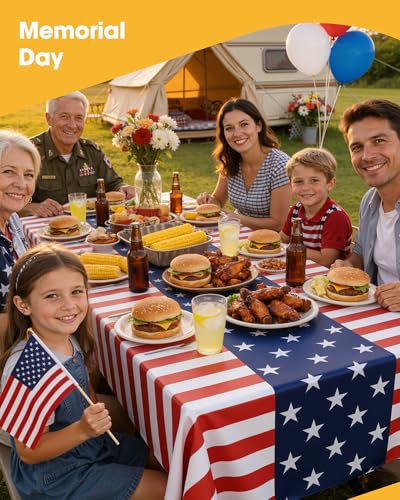 Niuara American Flag Plastic Table Cloth Disposable, 4 Pack, 54 x 108 in | Rectangle, 6 ft Tables, 4th of July, Independence Day, Memorial Day - color: American Flag, size: 54" x 108" - 4 Packs