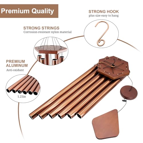 Wind Chimes Outdoor Large Deep Tone, 44 Inches Sympathy Wind Chimes Tuned Soothing Melody, Memorial Wind-Chime with 6 Heavy Tubes for Outside Decoration, Garden/Yard. Copper - size: 44"CP