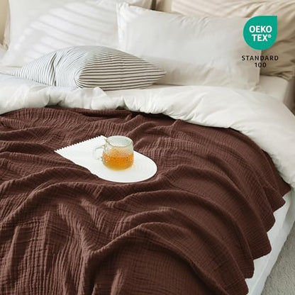 Carriediosa 100% Cotton Muslin Throw Blanket 108x 90 Summer Gauze for Adult - color: Dark Brown, size: King
