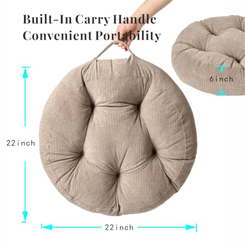 Floor Pillow Cushion with Handle for Adults Women Men - color: Brown, Round