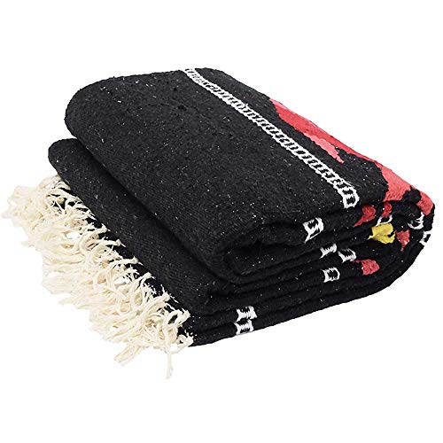 Open Road Goods Thick Mexican Yoga Blanket - Serape Fish Design - Handmade (Black) - color: Black