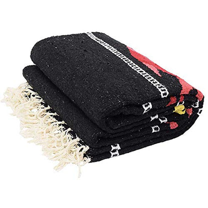 Open Road Goods Thick Mexican Yoga Blanket - Serape Fish Design - Handmade (Black) - color: Black