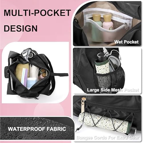 Gym Bag for Women, Yoga Mat Bag with Shoe Compartment and Wet Pocket, Sport Yoga Gym Bag with Yoga Strap, Carryall Yoga Tote Bag - color: Black