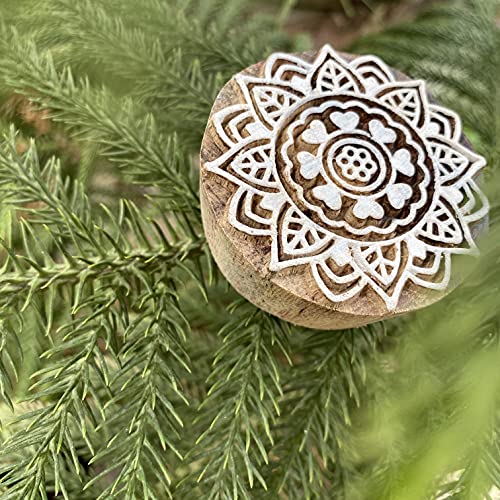AnNafi® Traditional Mehendi Pattern Mandala and Round Wood Block Stamps (Set of 5) | Round Wooden Printing Block Stamp - DIY Henna Fabric Textile Paper Clay Pottery Block Printing Stamp