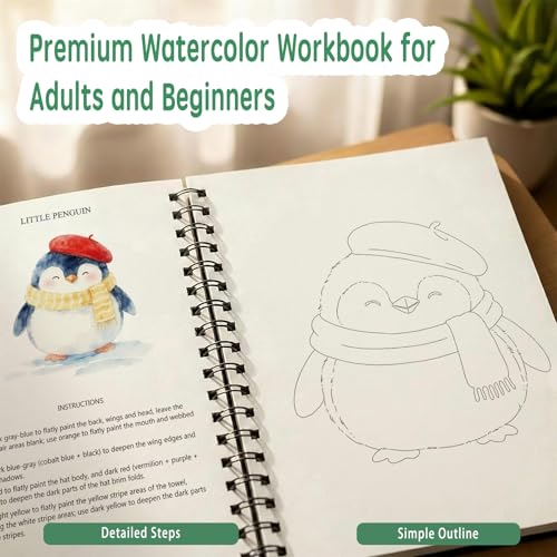 SLWBZ Watercolor Workbooks Coloring Book, Beginner Friendly Painting Kit, Easy Exquisite with Steps, Creative Exploration Watercolor Book for Adults Teens (Elephant, Without Paint) - color: Elephant, size: Without paint