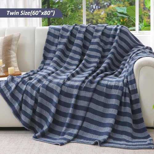 EMME Cotton Muslin Blanket Couch 4-Layer Breathable Gauze Soft Lightweight Bed Blankets Adults Dark Navy Twin XL (66" x 90") - color: Dark Navy, size: Twin XL (66" x 90")