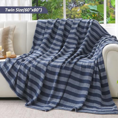 EMME Cotton Muslin Blanket Couch 4-Layer Breathable Gauze Soft Lightweight Bed Blankets Adults Dark Navy Twin XL (66" x 90") - color: Dark Navy, size: Twin XL (66" x 90")