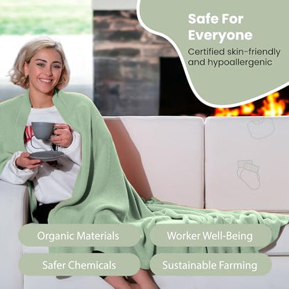 Dalisa Alina GOTS Organic Cotton Throw Blanket, Sage, 50x60 in - color: Sage, size: 50x60