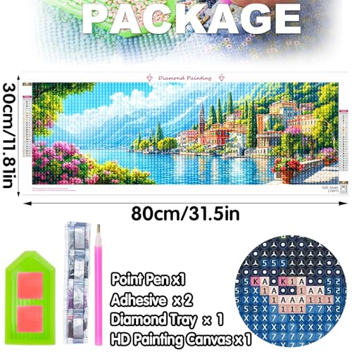 Bimkole Large Diamond Art Kits for Adults Landscape, Full Drill 5D DIY Rhinestone Embroidery Set Paint with Diamonds Art House by Number Kits Cross Stitch Home Wall Craft Decoration 31.5x11.81 Inch - color: small town
