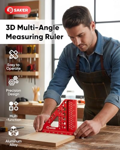 Saker 3D Multi-Angle Measuring Square Ruler, Aluminum Alloy Carpenter Square, 0-90° Precision Hole Scribing Ruler with Angle Pin for Woodworking, Engineering, and Construction Projects - size: 4.4inch