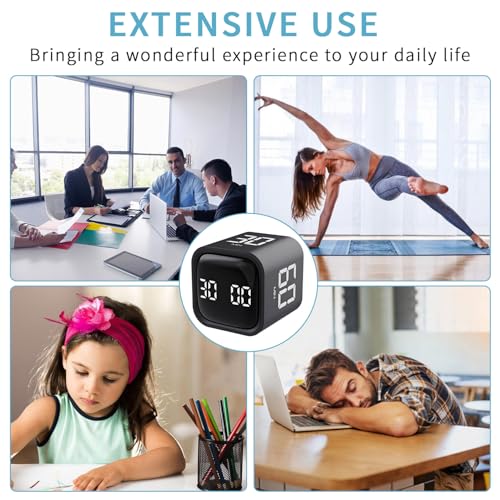 Qumox Pomodoro Timer, Cube Productivity Timer with Adjustable Sound and Vibration Alert, Ideal for Work, Office, ADHD, Study, and Tasks - 5/10/30/60 Minutes & Custom Countdown - Black - color: Black