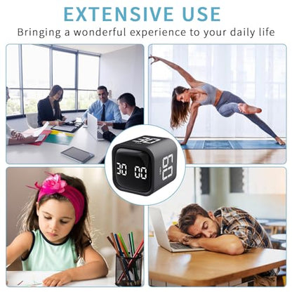 Qumox Pomodoro Timer, Cube Productivity Timer with Adjustable Sound and Vibration Alert, Ideal for Work, Office, ADHD, Study, and Tasks - 5/10/30/60 Minutes & Custom Countdown - Black - color: Black
