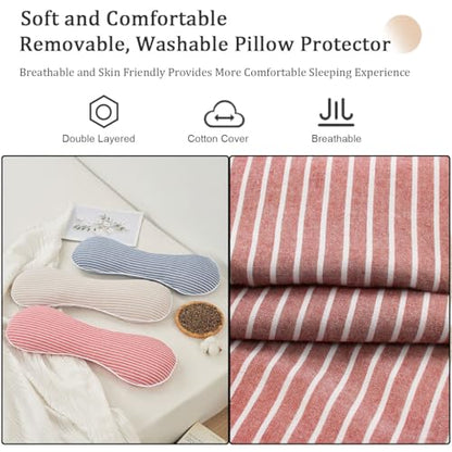 Buckwheat Pillow Cervical Neck Pillow, Buckwheat Hulls Filling Cooling Lumbar Support Pillow, Adjustable Firmness Ergonomic Design with Washable Cover, Red 19"X7" - color: Red