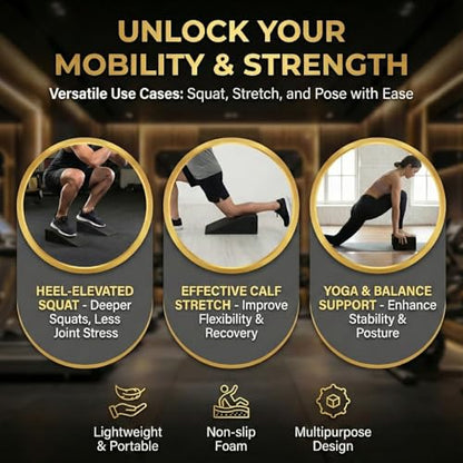 Pack of 2 Squat Wedge Block for Elevated Heel Squats and Deadlifts - Improve Mobility, Balance, and Strength - Non-Slip