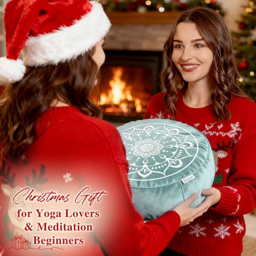 Hihealer Meditation Cushion, Traditional Tibetan Velvet Meditation Pillow | Buckwheat Yoga Bolster, Large Floor Cushion & Pillow for Adults, Zafu Zabuton Set, Zen Meditation Mat - color: Tranquil Night & Day