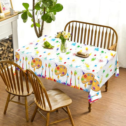 1Pc Watercolor Painting Party Plastic Tablecloth 54 x 87 Inch Long Table Cover, Artistic Painting Party Tablecover for Art Draw Theme Kids Baby Shower Birthday Dinner Picnic Kitchen Event - color: Watercolor Painting