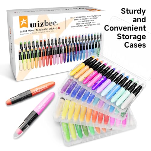 Wizbee Silky Crayons Set of 48 Colors, Water Soluble Artist Crayons for Drawing & Painting, Creamy & Odorless Art Supplies, Use on Paper, Canvas, Wood and more.