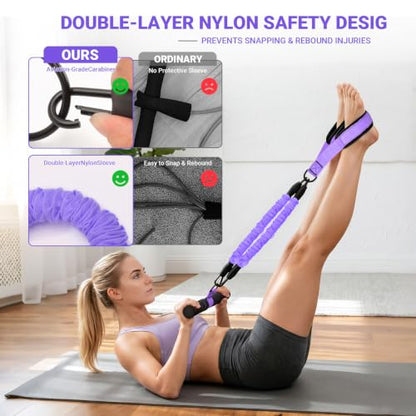Pedal Resistance Bands with Handles, 90Lbs Adjustable Exercise Band Set - color: Purple
