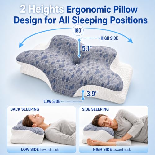 Upgrade Cervical Pillow for Neck Support, 2-Height Adjustable Pillow - color: Graphene Pillow
