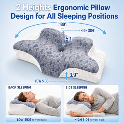 Upgrade Cervical Pillow for Neck Support, 2-Height Adjustable Pillow - color: Graphene Pillow