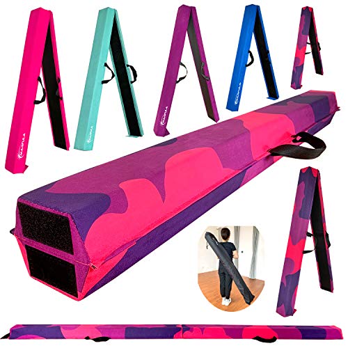 Marfula 6 FT / 8 FT / 9 FT Folding Gymnastics Beam Foam Balance Floor Beam - color: PinkPurple-Camo, size: 8 Ft