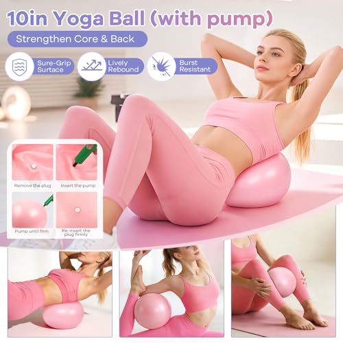 Pilates Kit for Women, 16PCS Workout Equipment for Beginners, Pilates Set for Home Workouts with Pilates Ring and Ball, Resistance Bands, Yoga Strap, Non-Slip Socks at Gym, Outdoor