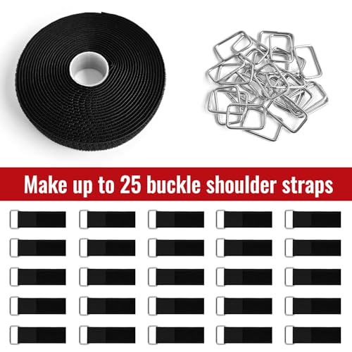 1" x16ft Hook and Loop Straps with Metal Buckles, Molle Cable Straps, Adjustable Fastening Cinch Strap, Reusable Nylon Securing Cord Ties, 1 inch Wide, Black with 25 Buckles - color: 1"x16ft, 25 Buckles