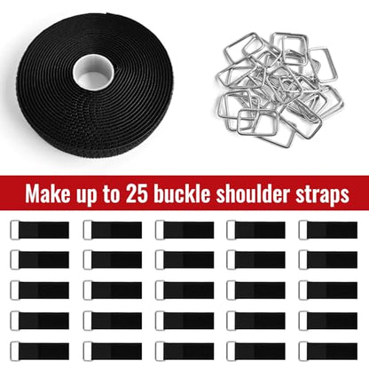1" x16ft Hook and Loop Straps with Metal Buckles, Molle Cable Straps, Adjustable Fastening Cinch Strap, Reusable Nylon Securing Cord Ties, 1 inch Wide, Black with 25 Buckles - color: 1"x16ft, 25 Buckles